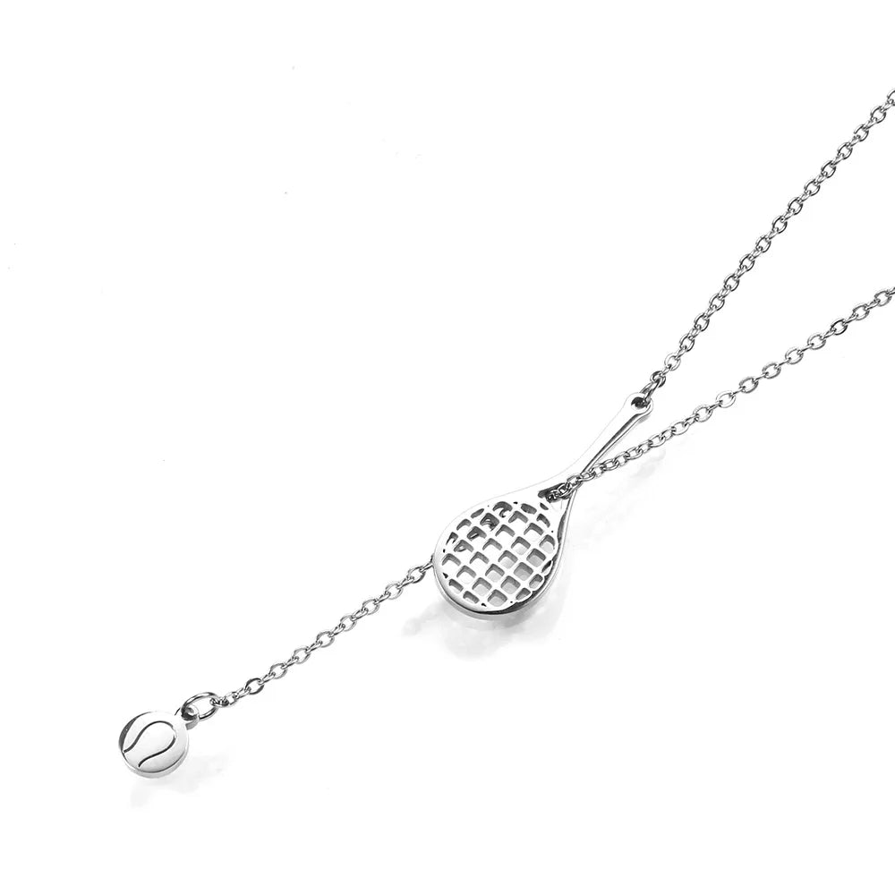 Tennis Necklace Y Necklace Chain Tennis Racket and Ball Pendant Heartbeat Sports Jewelry Tennis Gifts Lover