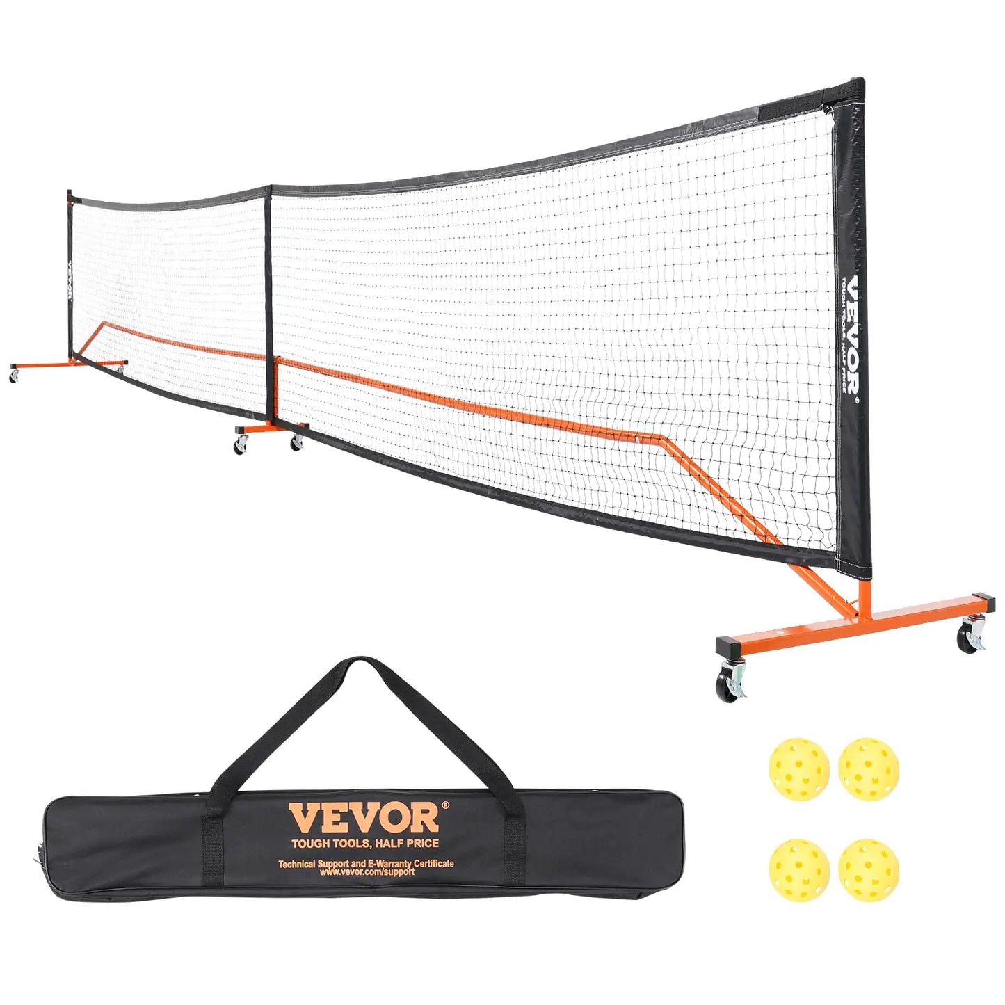 VEVOR Pickleball Net Set with Wheels 22FT Regulation Size Portable Pickleball System with Carrying Bag and Balls Weather Resistant Steady Metal Frame & Strong PE Net for Outdoor Backyard Driveway