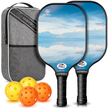 Pickleball Paddles Set of 2 or 4 USAPA Approved Pickleball Paddles Set with 4 Pickleball Balls and Pickleball Carry Bag Fiberglass Pickle Ball Rackets 2 Pack Gifts for Beginners&Pros(Fairy Mist)