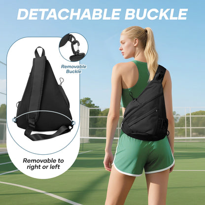 Pickleball Bag Sling Bags for Women Men- Turnable Crossbody Sling Backpack for Pickleball Paddle, Tennis, Pickleball Sticks Bags
