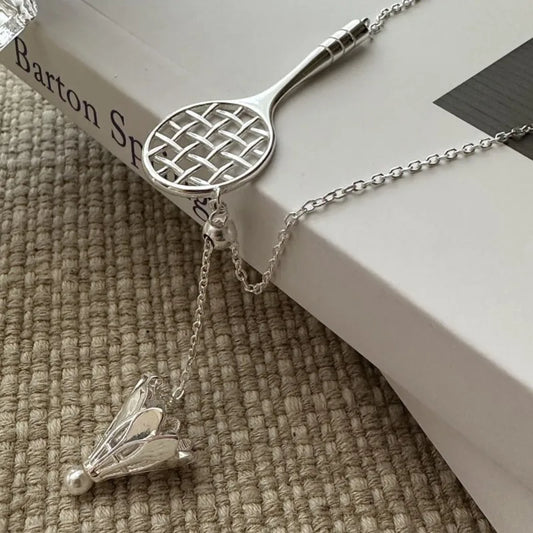 PANJBJ 925 Sterling Silver Badminton and Birdie Necklace for Women Unique Design Athleisure Adjustable Jewelry Gift Dropshipping