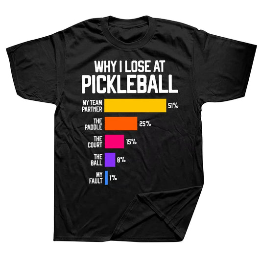 New Play Pickleball Player T Shirt Quote Slogan Kitchen T-Shirt Tops Tees Classic Cotton Gift Why I Lose At Pickleball Tshirts