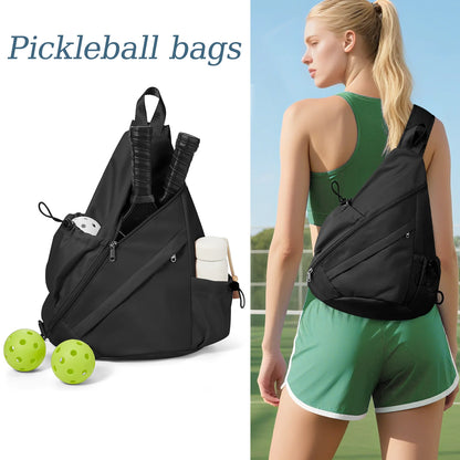 Pickleball Bag Sling Bags for Women Men- Turnable Crossbody Sling Backpack for Pickleball Paddle, Tennis, Pickleball Sticks Bags