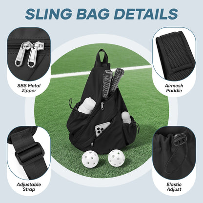 Pickleball Bag Sling Bags for Women Men- Turnable Crossbody Sling Backpack for Pickleball Paddle, Tennis, Pickleball Sticks Bags