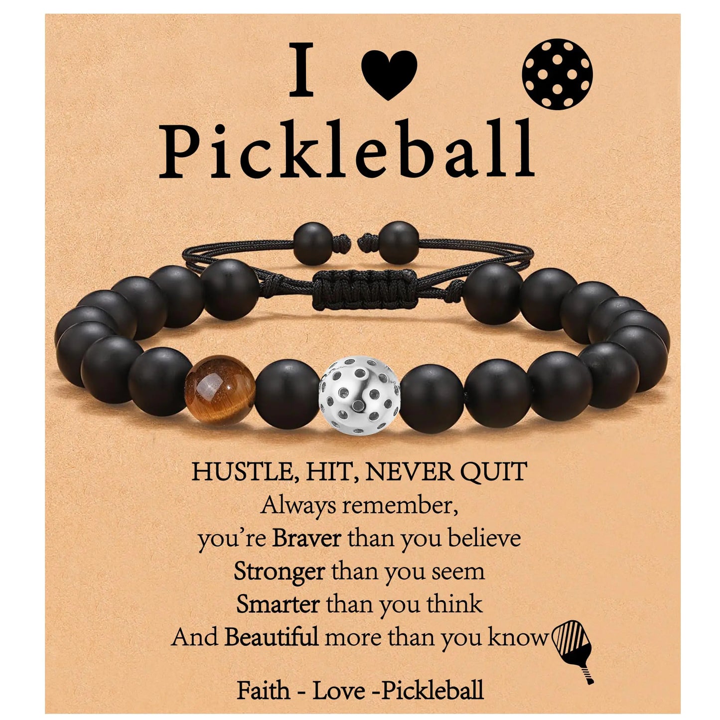 VULETO Pickleball Bracelet Gifts for Pickleball Lovers Men Bead Silver Ball Bracelet Pickleball Accessories Jewelry Gifts Silver Tigers Eye Stone