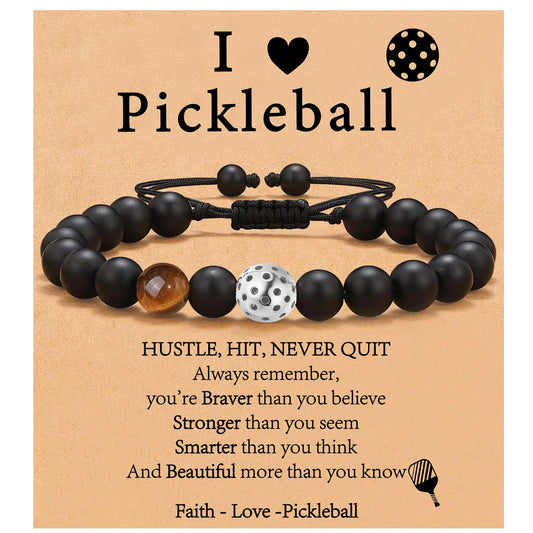 VULETO Pickleball Bracelet Gifts for Pickleball Lovers Men Bead Silver Ball Bracelet Pickleball Accessories Jewelry Gifts Silver Tigers Eye Stone